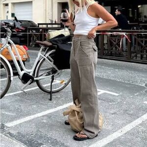 DJERF AVENUE go to pants brown slouchy cotton utility scandi girl size M